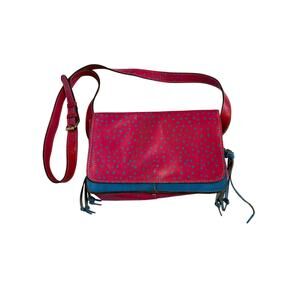 Patricia‎ Nash Italian Leather Boho Chic Hot Pink Blue Polka Dot Crossbody Bag